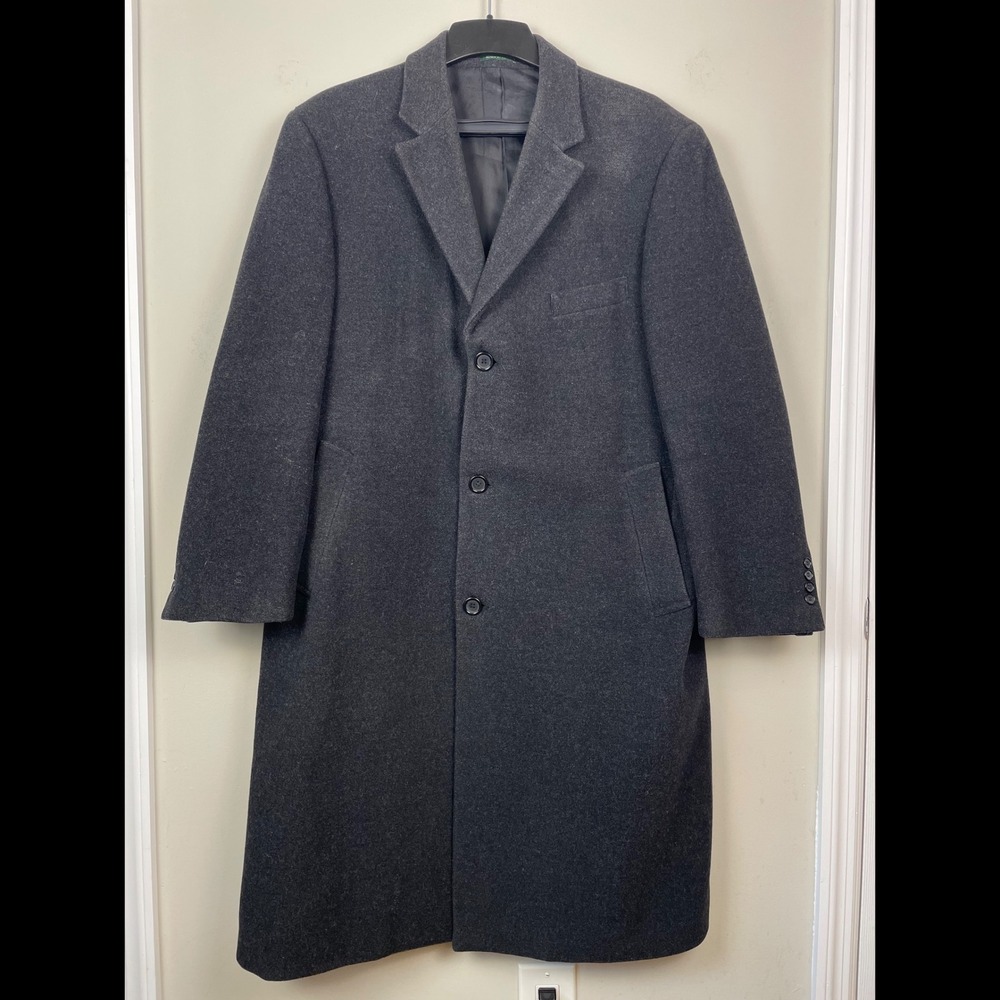 Lauren Ralph Lauren Overcoat 42R Wool Cashmere Columbia Charcoal Grey Trench
